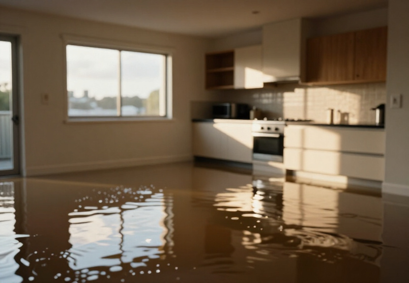 Flooded kitchen in North Wahroonga before cleanup